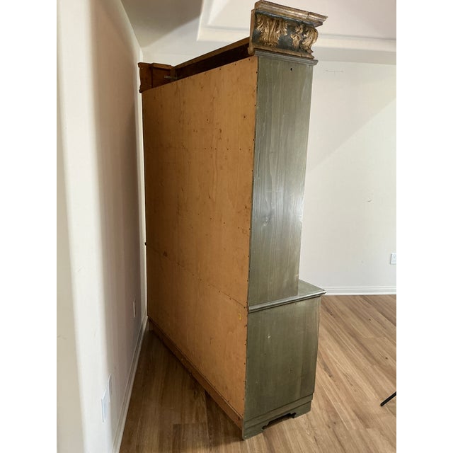 Olive Late 20th Century Rustic European Style Painted Wood Hutch Cabinet With Decorative Panels For Sale - Image 8 of 17