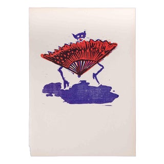 Mino Maccari, The Fan, Original Linocut, 1951 For Sale