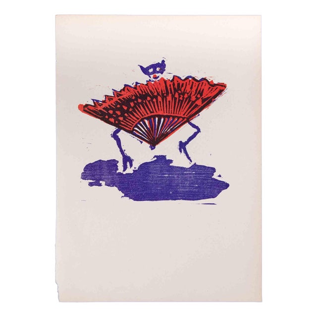 Mino Maccari, The Fan, Original Linocut, 1951 For Sale