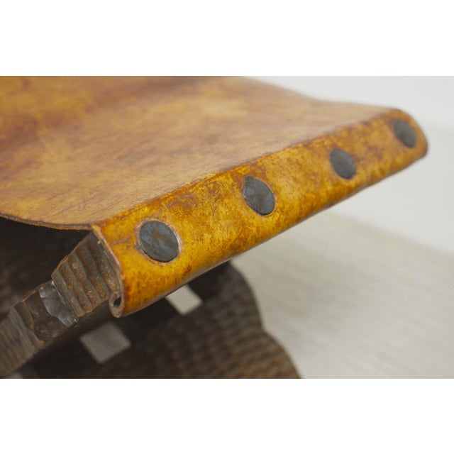 Brutalist Folding Stool in Leather, 1950s For Sale - Image 14 of 18