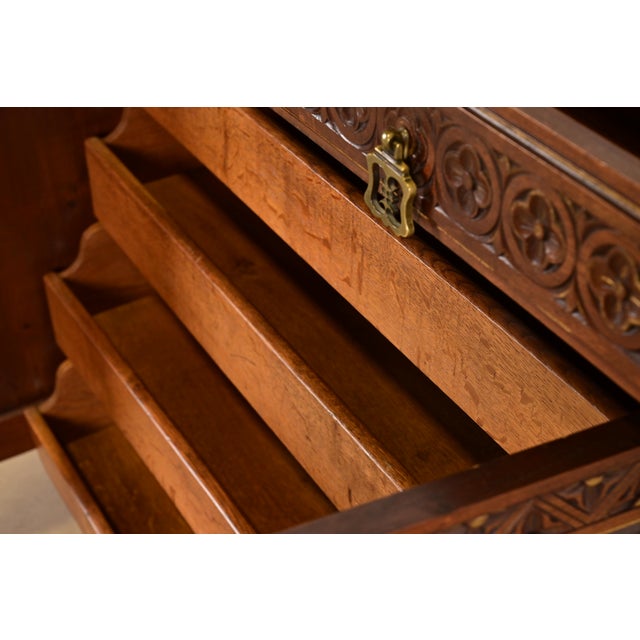 Antique Italian Renaissance Revial Carved Walnut and Marble Top Sideboard or Bar Cabinet, Circa 1890s For Sale In South Bend - Image 6 of 16