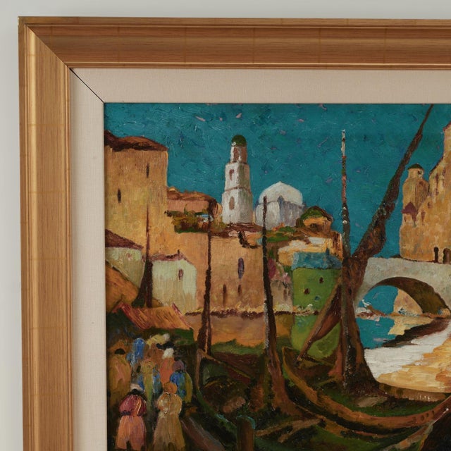 Mid-Century Modern Vintage Modernist Painting of Venice For Sale - Image 3 of 11