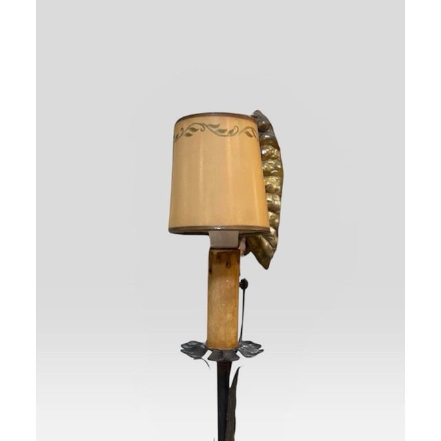 Antique 1920s Wrought Iron Base With Brass Leaf For Sale - Image 4 of 6