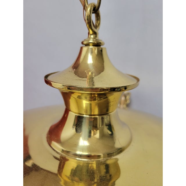 Vintage Classic Revival Brass Pan Fixture With Glass Shades For Sale - Image 4 of 12
