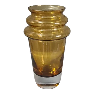 Mid-Century Modern Hand-Blown Art Glass Waterford Marquis Amber Vase