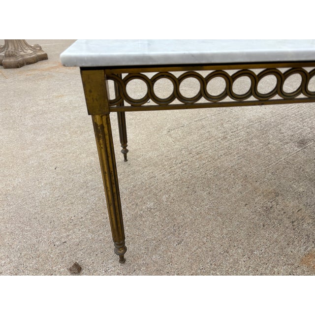 Brass 1950s French Louis XVI Style Brass and Marble Cocktail Table For Sale - Image 8 of 14