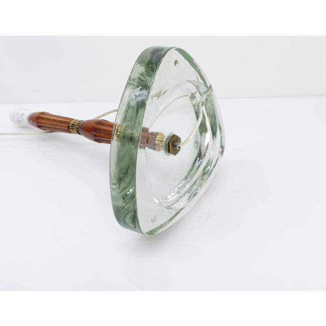 1960s Scandinavian Table Lamp in Aqua Glass, Wood and Brass attributed to Nybro Armaturfabrik, Sweden, 1960s For Sale - Image 5 of 9