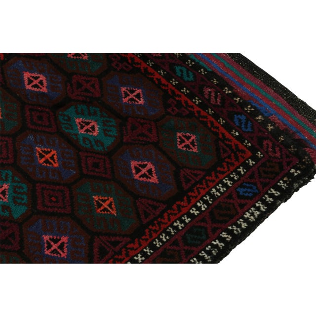 Rug & Kilim’s Baluch Tribal Rug in Aubergine With Teal Blue Geometric Patterns For Sale In New York - Image 6 of 7