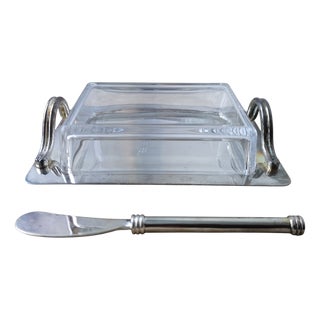 Silver Plate Butter Dish with Lid and Knife For Sale