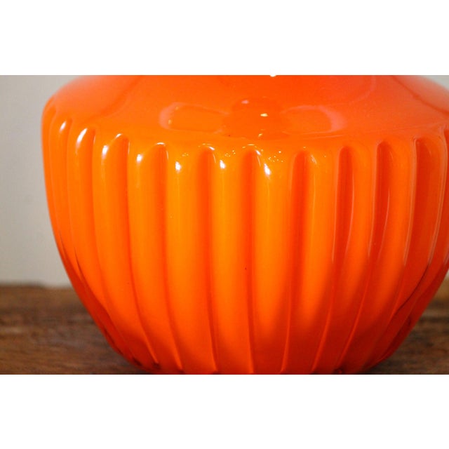 Mid-Century Modern Stunning Vintage Empoli Cased Glass Vase, Applied White Glass Handles For Sale - Image 3 of 11