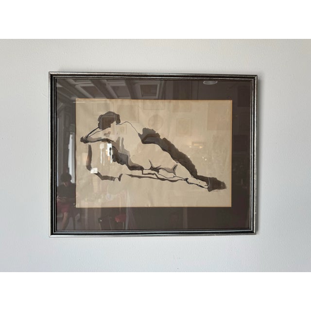 Black 1970’s E. M. Kaufman Reclining Woman Watercolor Painting For Sale - Image 8 of 11