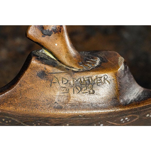 Art Deco Antique Bronze Artist Signed Nude Female Form Sculpture Statue Bowl Catchall Dish For Sale - Image 10 of 17