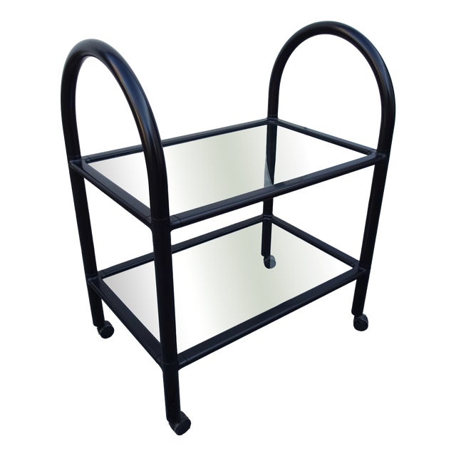 Vintage Italian Black Plastic and Glass Bar Cart, 1980s For Sale