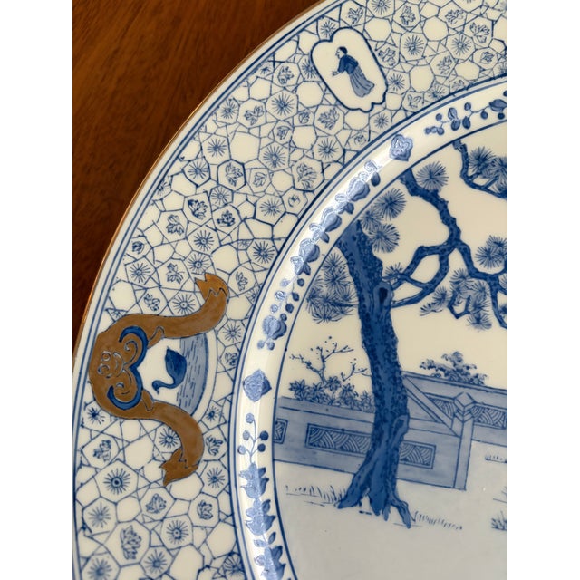 Mid 20th Century Blue & White Hand-Painted Chinoiserie Display Plate For Sale - Image 5 of 7