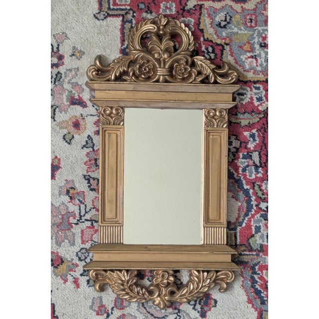 Vintage Syroco style Ornate Gold Wall Mirror Made of Resin Entire Mirror measures 13"H x 7"W Actual Mirrored Glass...
