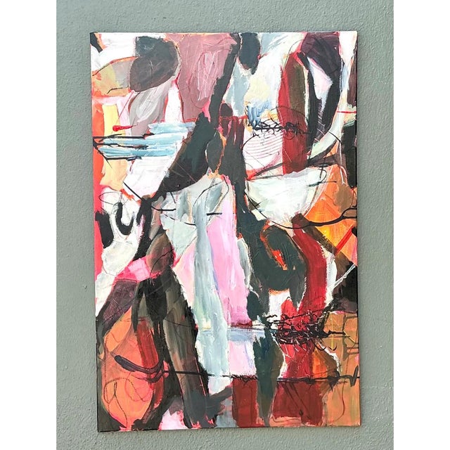 Pink Vintage Abstract Expressionist Oil Painting on Canvas For Sale - Image 8 of 12