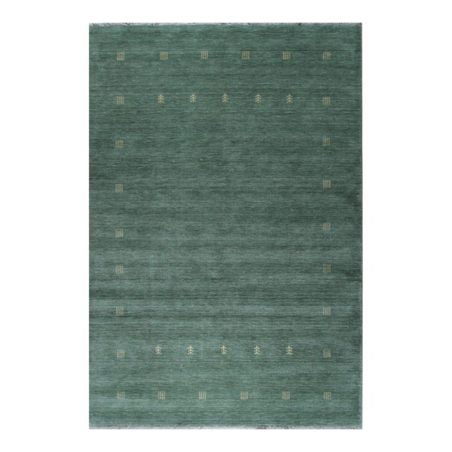 4x6 Laine Amara Green Minimalist Modern Handmade Wool Carpet Rug For Sale
