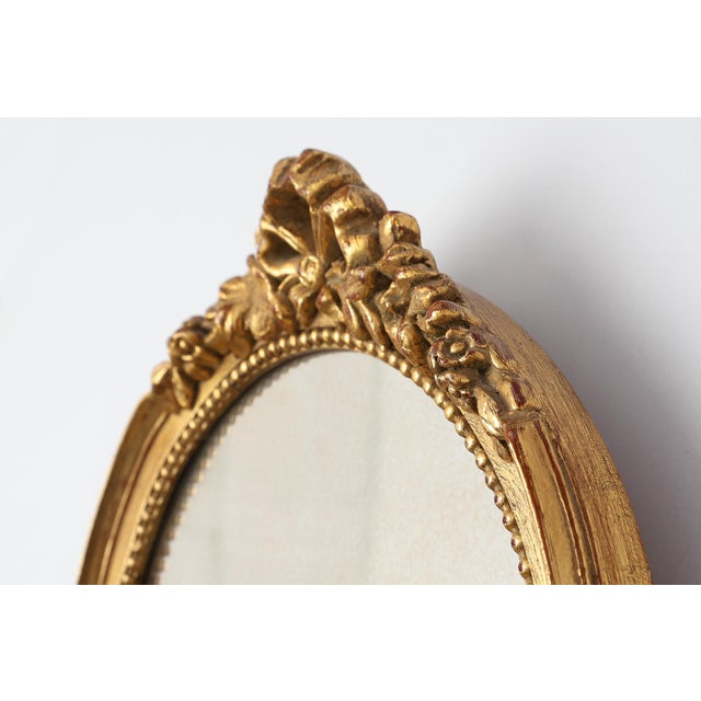 1950s Oval Giltwood Mirror with Rococo-Style Floral Crest, 1950s For Sale - Image 5 of 11