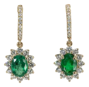 1.6Ct Emerald Earrings With Earth Mined Diamonds Accents: Solid 14k Gold, A Pair