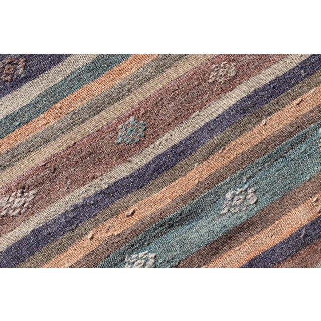 Vintage Flat Weave Turkish Kilim Runner With Stripe and Modern Motif Design For Sale - Image 10 of 10
