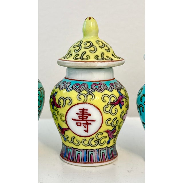 Chinoiserie Chinese Miniature Lidded Temple Jars - A Set of 3 For Sale - Image 3 of 9