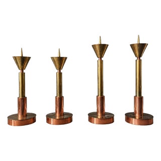 Large Postmodern Candleholders in Copper and Brass, 1970s, Set of 4 For Sale