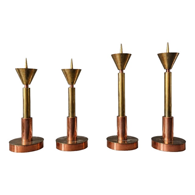 Large Postmodern Candleholders in Copper and Brass, 1970s, Set of 4 For Sale