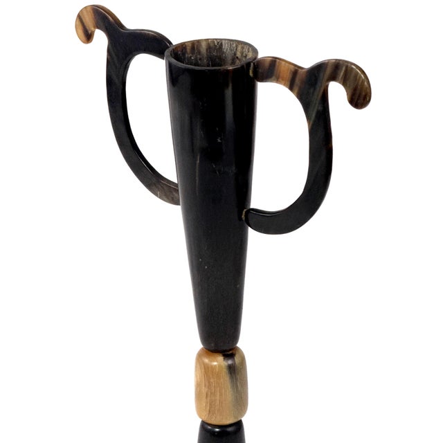 Cabin Antique Early 1900s Folk Art Handmade Cattle Horn Trophy Cup / Loving Cup W/ Mahogany Wood Base - 15.5" H For Sale - Image 3 of 18