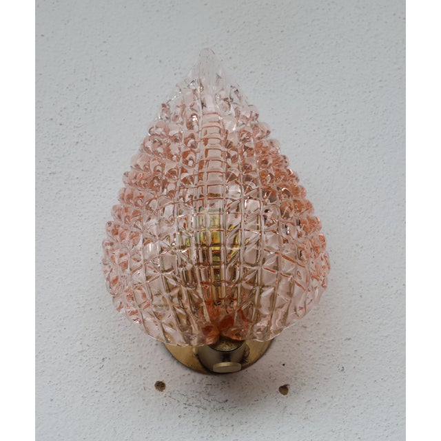 1950s 1950s Rare Wall Light Pink Jewel Murano Glass Leave by Barovier E Toso For Sale - Image 5 of 8
