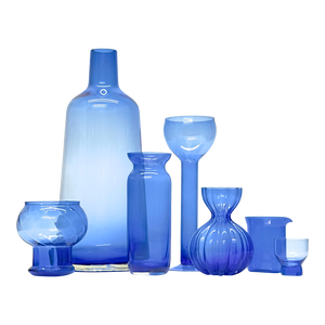 Mid-Century Sapphire Blue Glass Vessel Curation - Group of 7