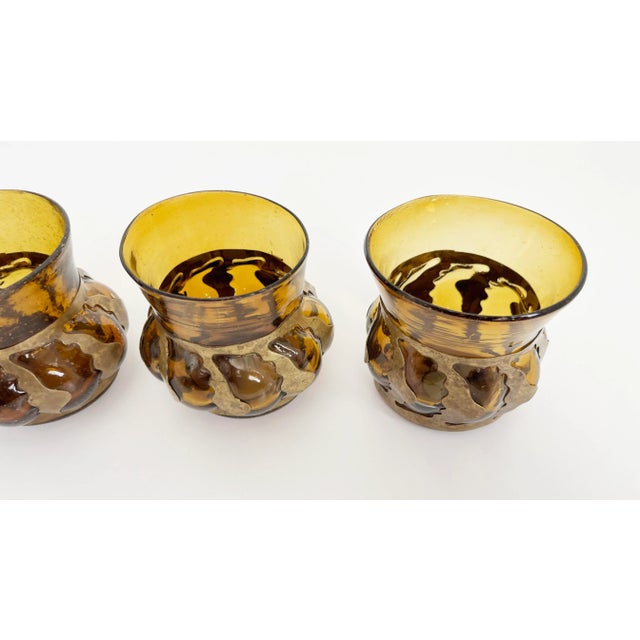 Amber Mid-Century Brutalist Felipe Derflingher Caged Barware Glasses- Set of 4 For Sale - Image 8 of 12