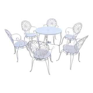 Vintage Round Garden Table and Armchairs, 1970s, Set of 7 For Sale