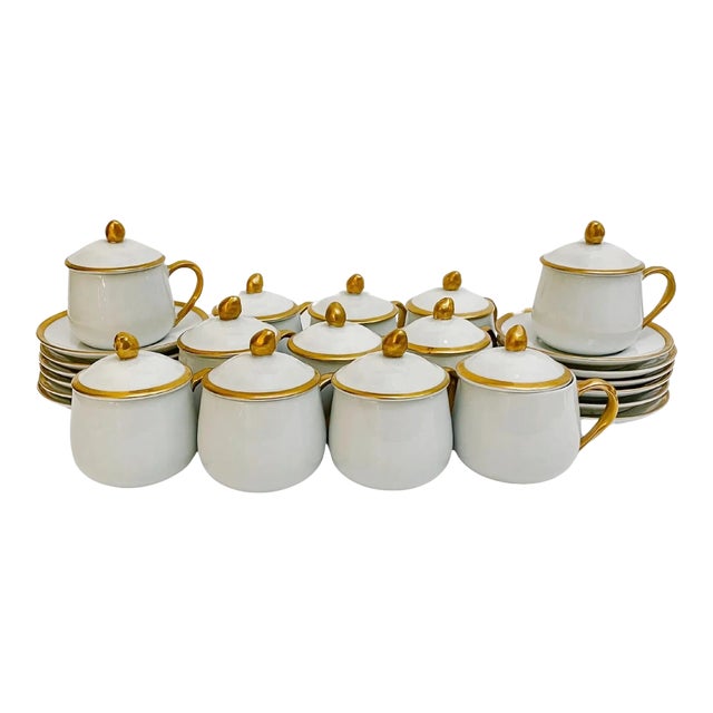 1980s Fitz & Floyd Pots De Creme Palais White Collection- Set of 12 For Sale