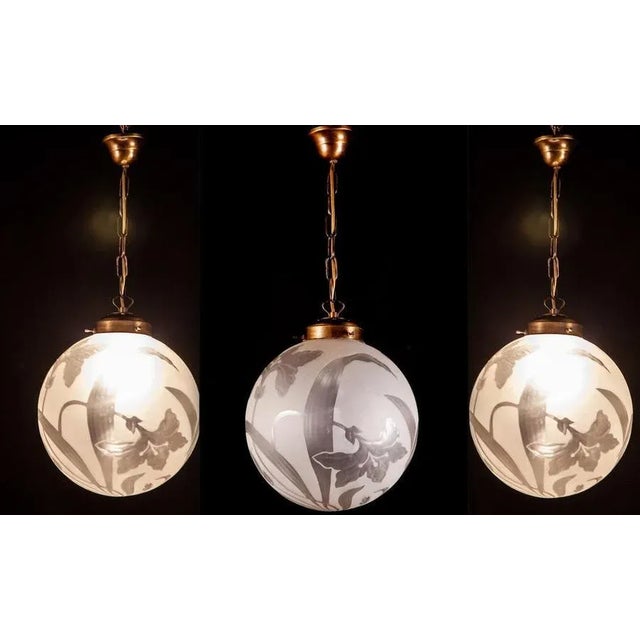 Liberty Engraved Glass Sphere Chandelier or Lantern, Italy, 1940 For Sale - Image 4 of 16