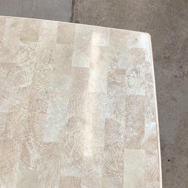 1980s Lane Postmodern Faux Parchment Coffee Table With Sculptural Cylinder Legs For Sale - Image 14 of 18