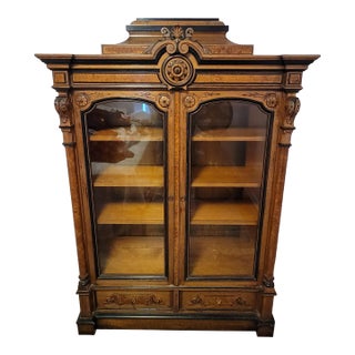 1880s Victorian Renaissance Revival Walnut and Burl Bookcase by Robert Renwick & Sons of Baltimore For Sale