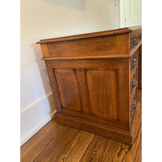 Victorian Intricately Carved Oak Kneehole Executive Desk For Sale - Image 4 of 12