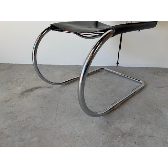 1960s Mies Van Der Rohe Style Chrome & Black Leather Cantilever Accent Desk Chair For Sale In Miami - Image 6 of 12