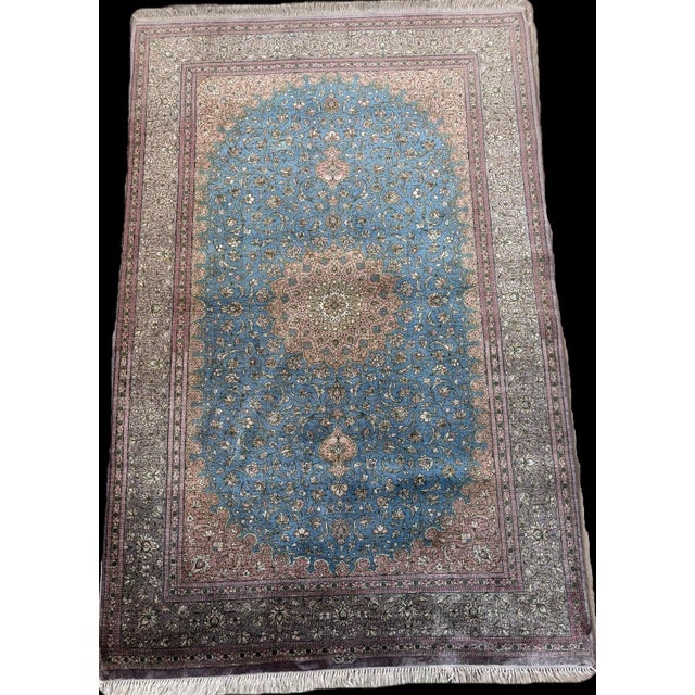 Vintage Hand-Knotted Qom Silk Oriental Rug, 1980s For Sale - Image 3 of 3