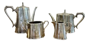 Antique Edwardian Four Piece Tea Set by Walker and Hall, 1900, Set of 3