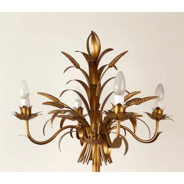 1960s Italian Gilt Metal Candelabra Floor Lamp with Sheaf of Wheat Motif, 1963 For Sale - Image 5 of 18