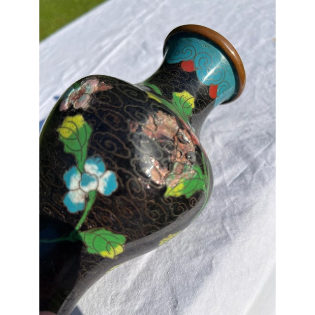 Black Small Black Cloisonné Vase For Sale - Image 8 of 9