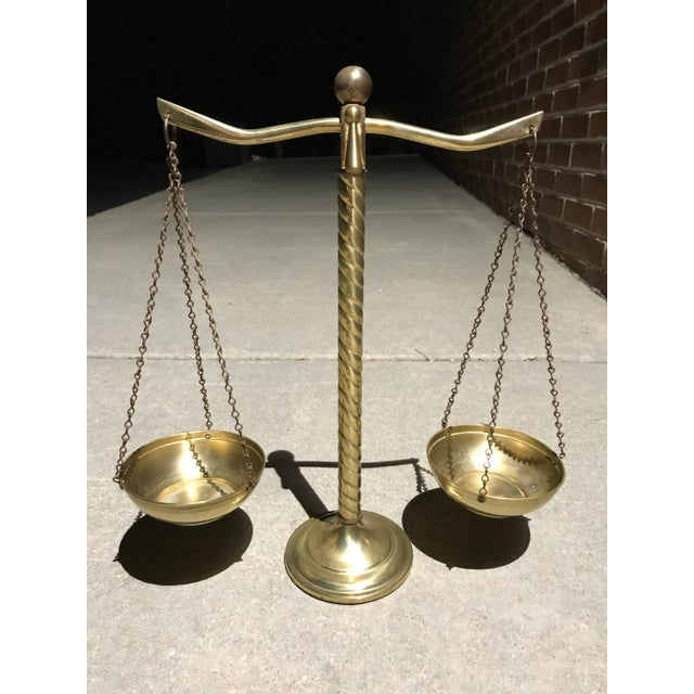 Mid 20th Century Vintage Solid Brass Scales of Justice Balance With Barley Twist For Sale - Image 5 of 13