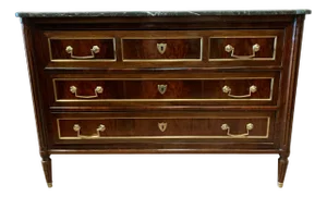 19th Century Louis XVI Chest of Drawers in Mahogany with Grey Veined Marble Top