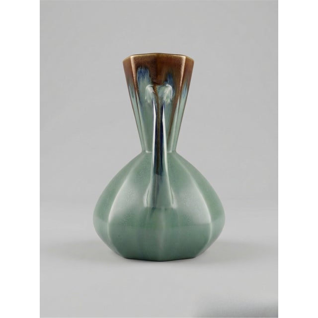 1940s Art Deco Green and Brown Pour Glazed Vase from Faïencerie De Bruyn, France, 1940s For Sale - Image 5 of 8