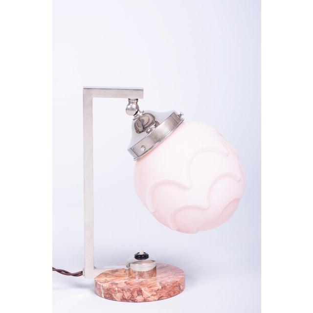 Bauhaus Table Lamp in Marble, Opaline Glass, and Chrome, France, 1920s For Sale - Image 9 of 9