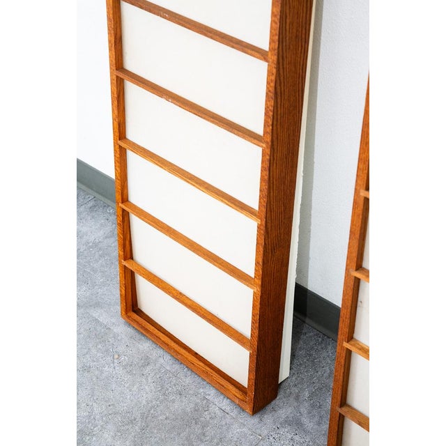 1960s 1960s Mid Century Modern Panel Ceiling Lamp Set Pair Light Oak Wood Slat Two Fixture For Sale - Image 5 of 12