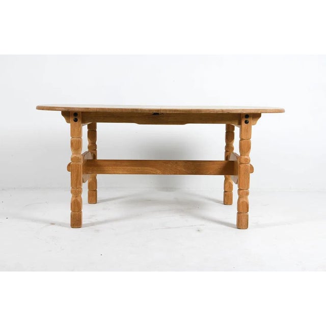 1960s Danish Modern Solid Oak Dining Table W Leaf For Sale In New York - Image 6 of 9