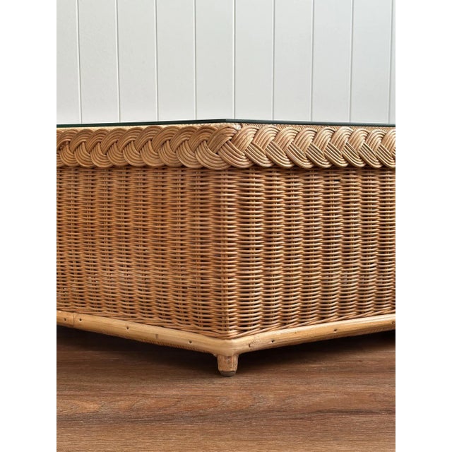 Brown Vintage Coastal Brown Jordan Braided Rattan Hexagonal Coffee Table For Sale - Image 8 of 15