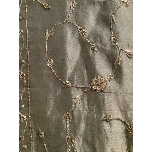 Asian Sethi & Sethi Brass Silk Organza Embroidered Floral Vine Decorative Table Runner For Sale - Image 3 of 11